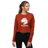 Playful Ladies Solid White Logo Crop Sweatshirt