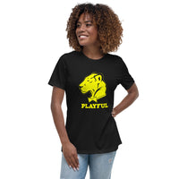 Playful Ladies Solid Yellow Logo Relaxed T-Shirt